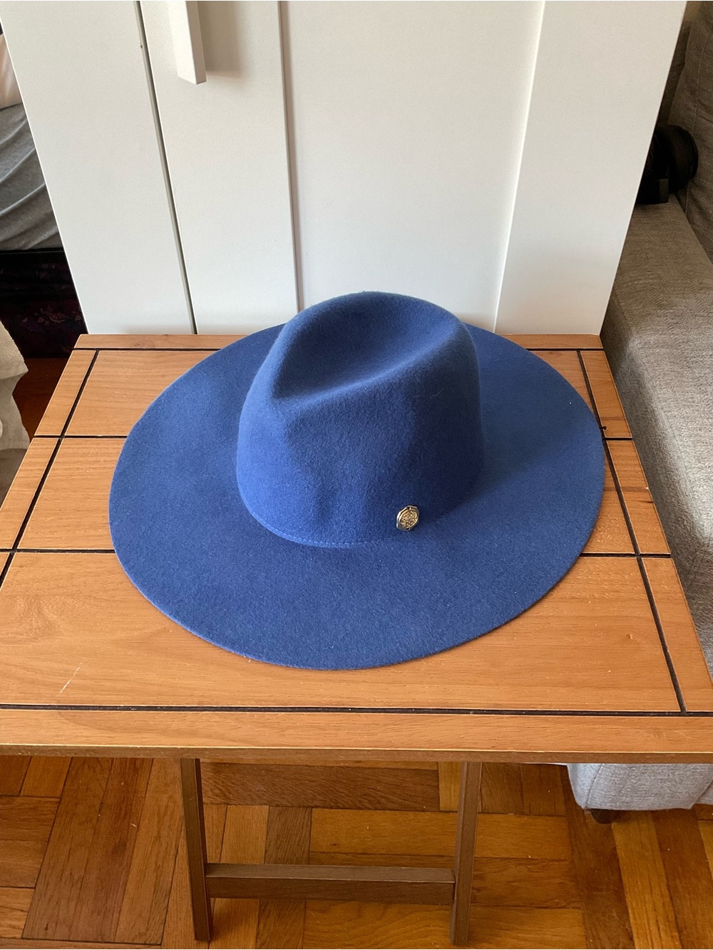 Vince Camuto Blue Wide Brim Wool Fedora Hat One Size